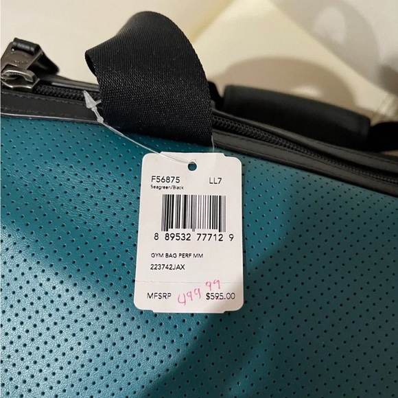 COACH PERFORATED TEAL AND BLACK DUFFLE BAG/ TRAVELING BAG - Picture 2 of 8